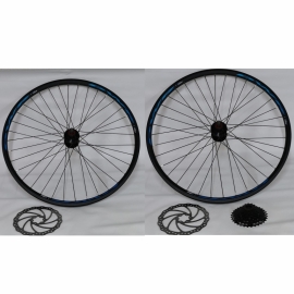 Set de roti 27,5 frana pe disc casetat capsat negru cu discuri si pinion 8V - BikeCentral