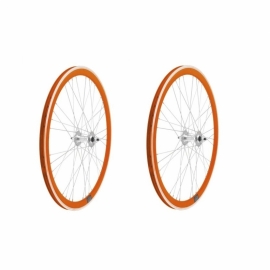 Set roti 622 Fixi orange fix/free pe rulmenti 4cm 9x4  - BikeCentral
