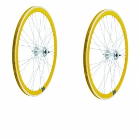 Set roti 622 Fixi galben fix/free pe rulmenti 4cm 9x4  - BikeCentral